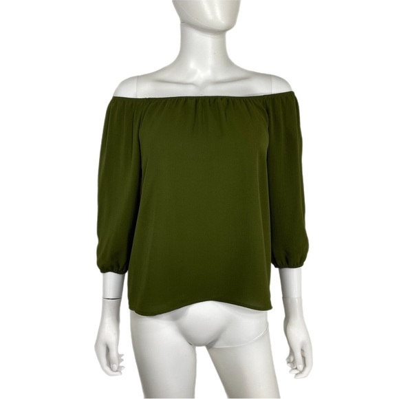 A’gaci Off Shoulder Olive Green Peasant Style Blouse - Picture 1 of 6